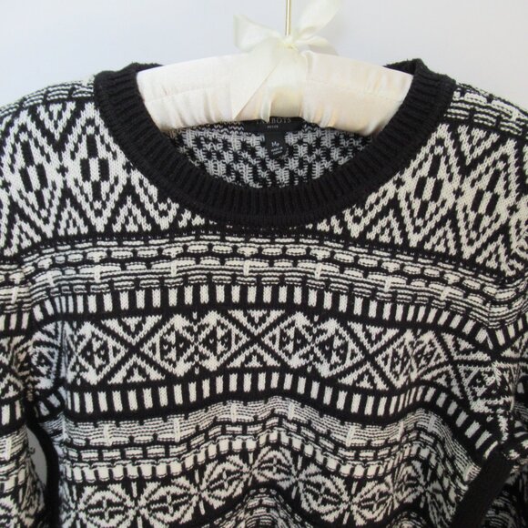 Talbots black white Fair Isle crew neck long sleeve sweater *Sz MP* - Picture 2 of 4